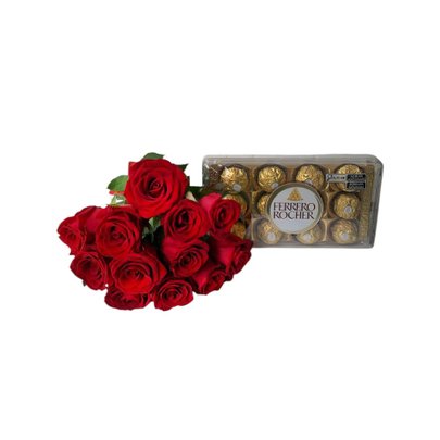 Buquê de 12 Rosas com Ferrero Rocher