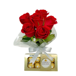 Imagem de Buque 6 Rosas Vermelhas com Ferrero Rocher 