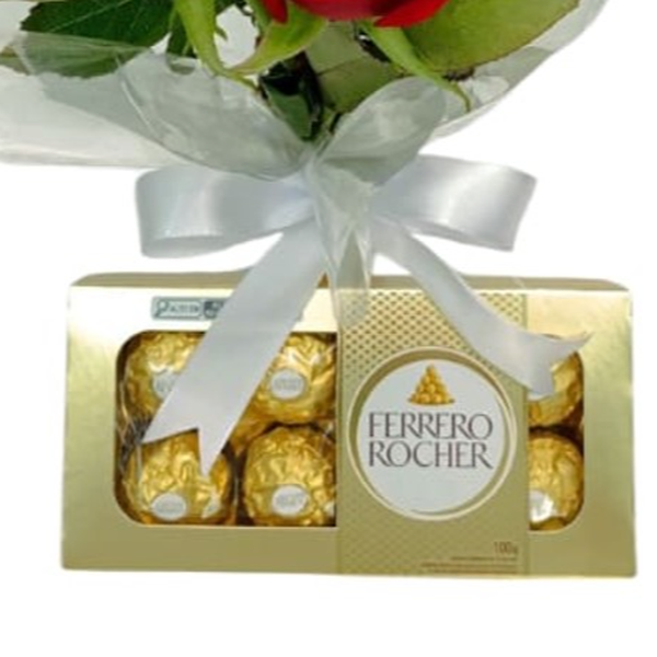 Buque 6 Rosas Vermelhas com Ferrero Rocher 