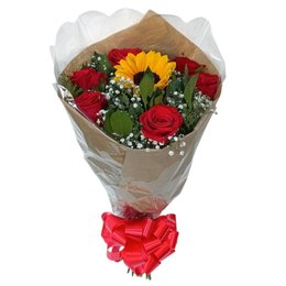 Imagem de Buque 6 Rosas e 1 Girassol