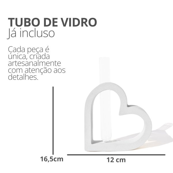 Vaso Hidropônico Coração Cimento Tubo Flor Seca 16,5cm
