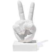 Estátua Paz e Amor Cimento Branco Artesanal 17cm
