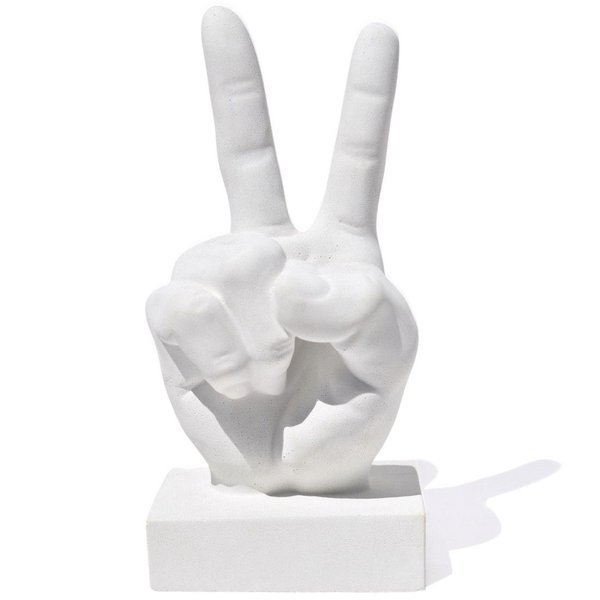 Estátua Paz e Amor Cimento Branco Artesanal 17cm