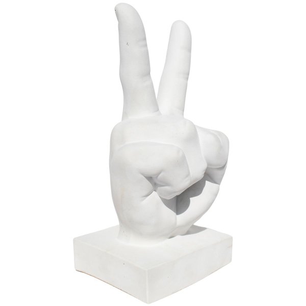 Estátua Paz e Amor Cimento Branco Artesanal 17cm