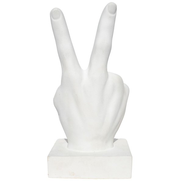 Estátua Paz e Amor Cimento Branco Artesanal 17cm