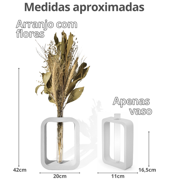 Arranjo De Flores Secas Decorativo Vaso Solitário Ret