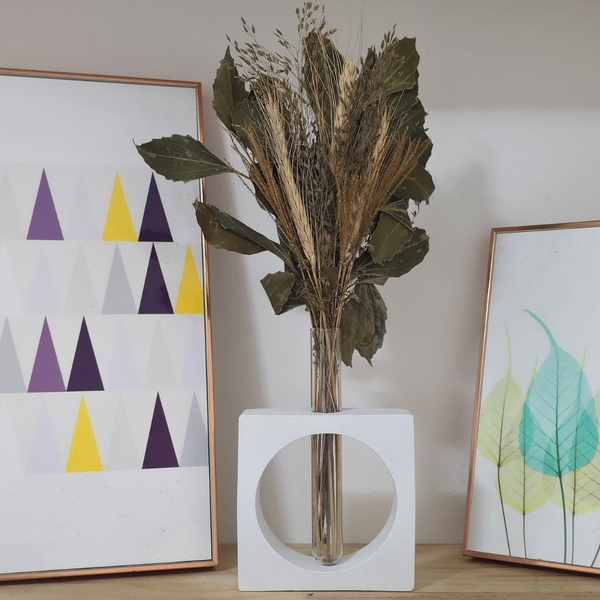 Arranjo De Flores Secas Decorativo Vaso Solitário Quad