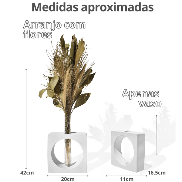 Arranjo De Flores Secas Decorativo Vaso Solitário Quad