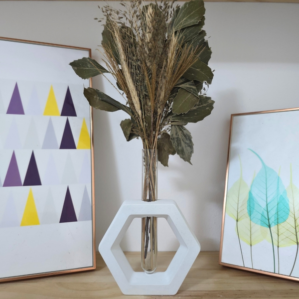Arranjo De Flores Secas Decorativo Vaso Solitário Hexa