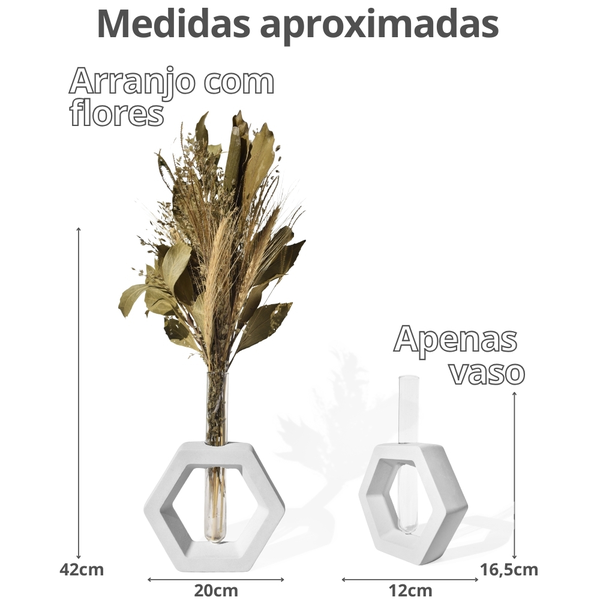 Arranjo De Flores Secas Decorativo Vaso Solitário Hexa