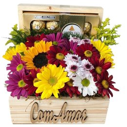 Imagem de Baú de Flores do Campo com Chocolates Ferrero Rocher