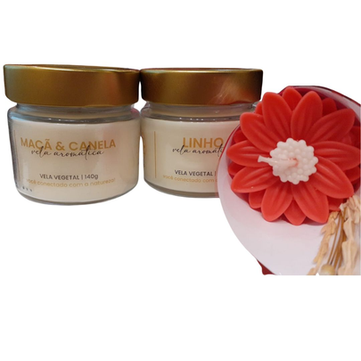 Kit Flor Aromática Vermelhas com Velas
