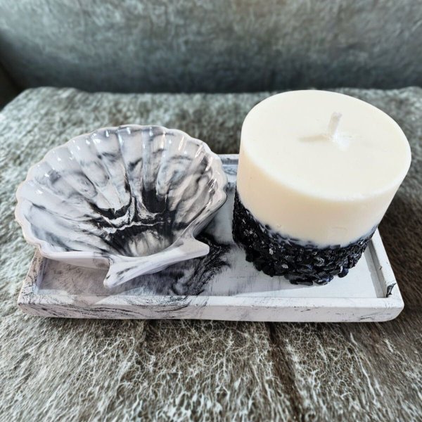 Kit Decorativo Vela Aromática, Bandeja e Concha
