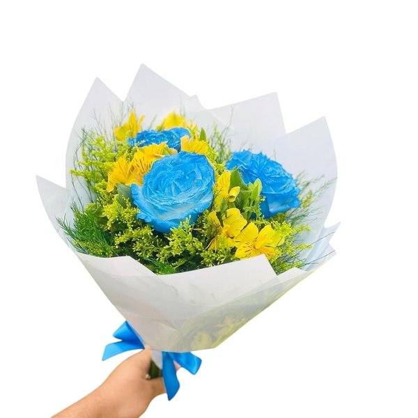Mini Buquê Rosa Azul