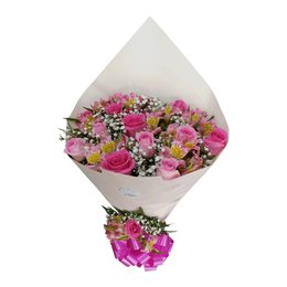 Imagem de Buquê Clássico Rosas Cor de Rosa Mistas