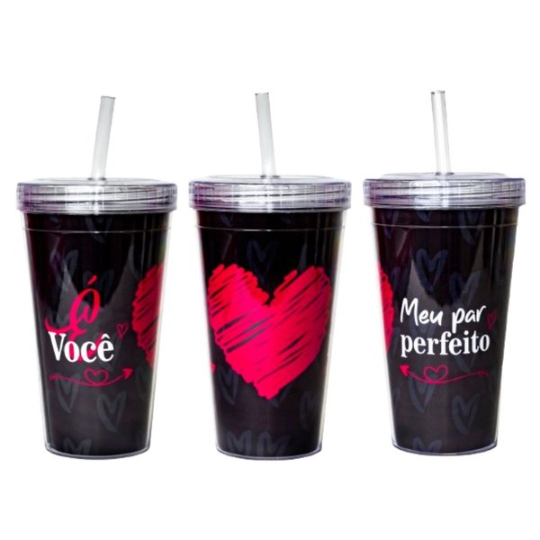 Kit Par Perfeito Caneca Copo Almofada Coração e Cartão