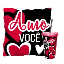 Imagem de Kit Presente Namorados Almofada e Copo Canudo Amo você