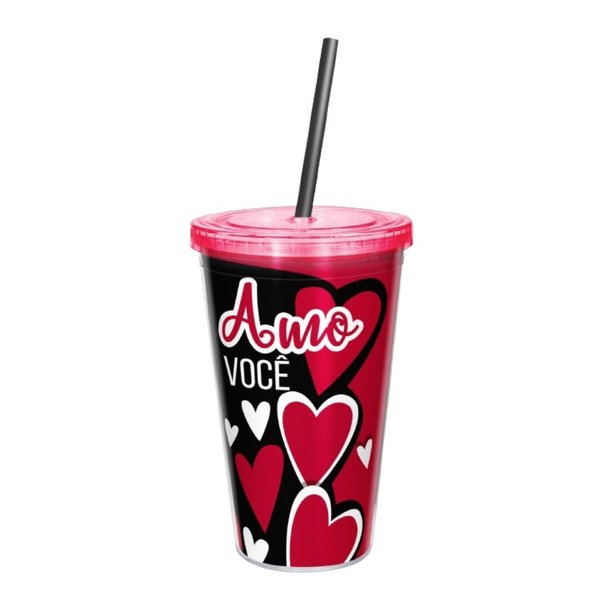 Kit Presente Namorados Almofada e Copo Canudo Amo você