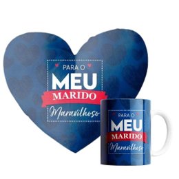 Imagem de Kit Almofada Coração e Caneca Meu Marido Maravilhoso