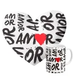 Kit Presente Almofada Coração e Caneca Namorados Amor