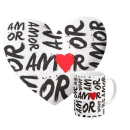 Imagem de Kit Presente Almofada Coração e Caneca Namorados Amor