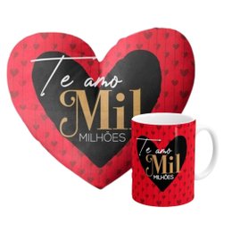 Imagem de Kit Almofada Coração e Caneca Te Amo Mil Milhões