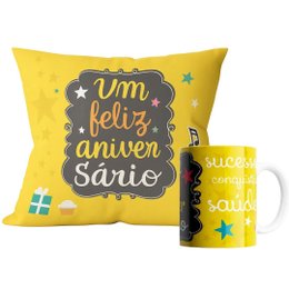 Imagem de Kit Almofada e Caneca Um Feliz Aniversário Amarelo
