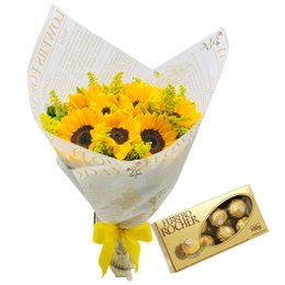 Imagem de Buquê com 12 Girassóis e Chocolate