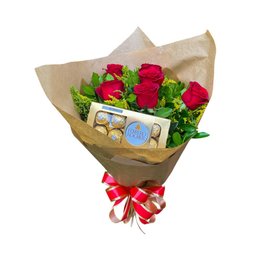 Imagem de Buquê Rosas Vermelhas com Chocolate Ferrero