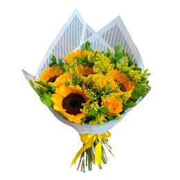 Imagem de Buquê de Rosas Amarelas com Girassóis