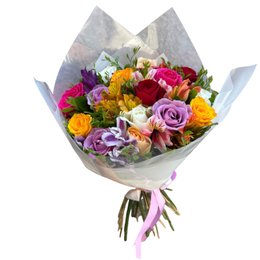 Imagem de Buquê de 12 Rosas Coloridas com Astromélias 