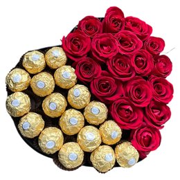 Imagem de Caixa de Rosas com Ferrero Rocher 