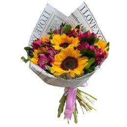 Imagem de Buquê de Girassóis com Astromélilas 