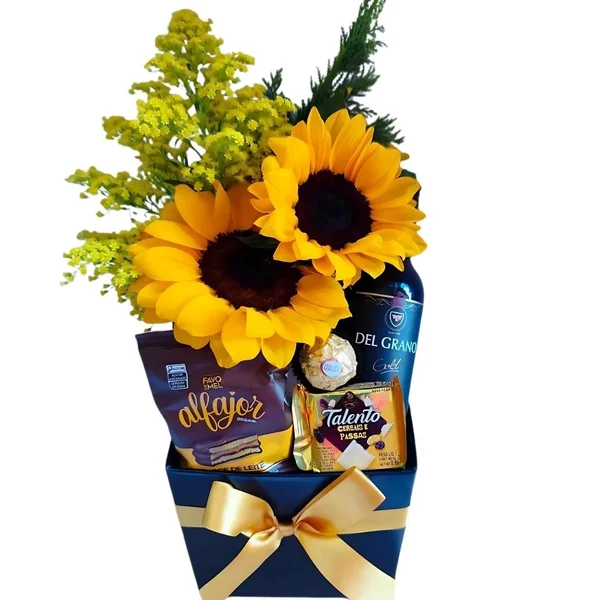 Cesta De Presente Afeto Girassóis e Vinho