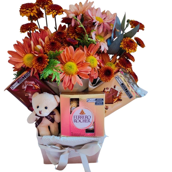 Caixa de Presente Flores e Chocolates