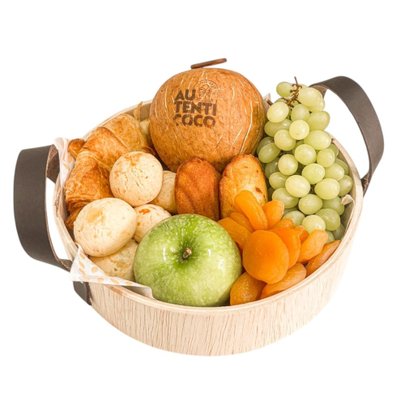 Cesta Café da Manhã com Frutas e Pães
