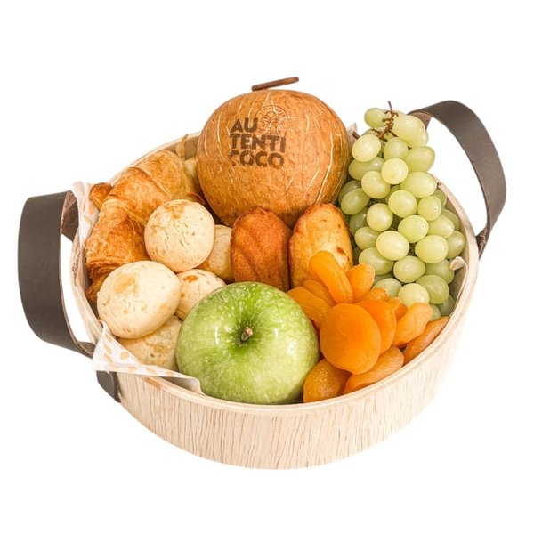 Cesta Café da Manhã com Frutas e Pães