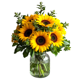 Imagem de Buquê com 6 Girassóis em Vaso de Vidro