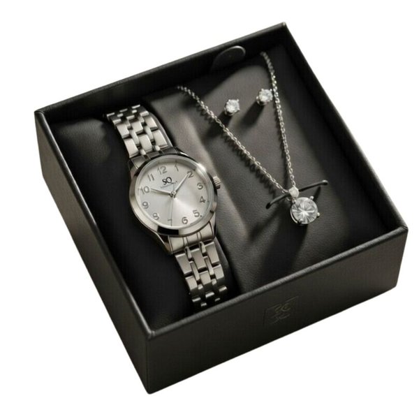 Conjunto Saint Germain Luxo Silver Relógio e Joias