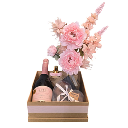 Imagem de Cesta Espumante Rosé e Flores Elegantes Rosas