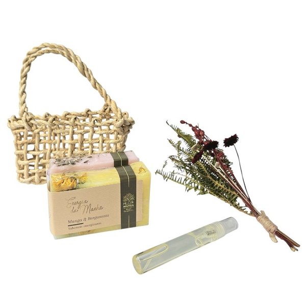 Cesta Sabonete Artesanal Mini Buquê e Home Spray