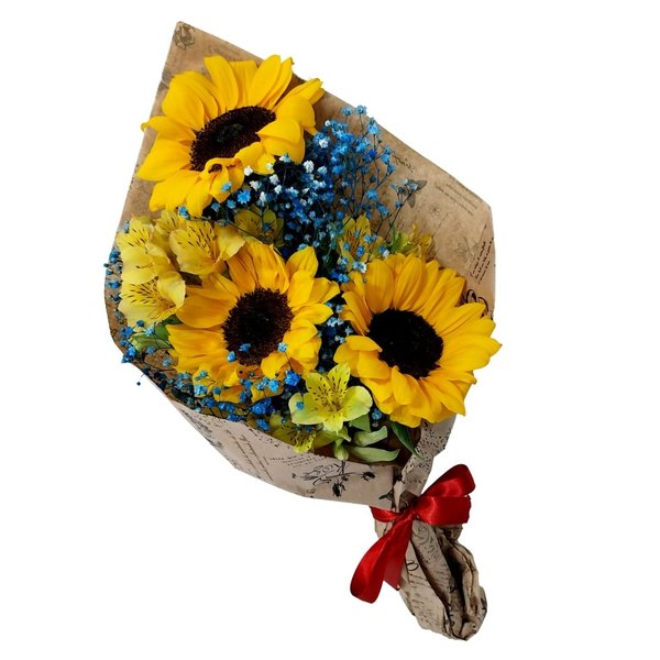 Encantador Buquê com 3 Girassóis