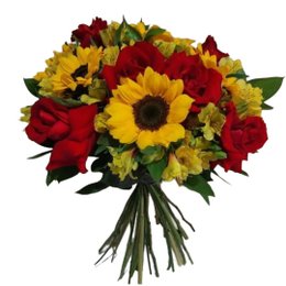 Imagem de Buquê Vip de Girassol com Rosas Vermelhas