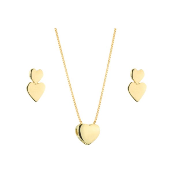 Conjunto de Colar e Brinco Coração Semijoia