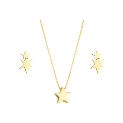 Conjunto Colar e Brinco Estrela Semijoia