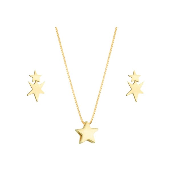 Conjunto Colar e Brinco Estrela Semijoia