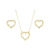 Conjunto Colar e Brinco  Coração Corrente Semijoia