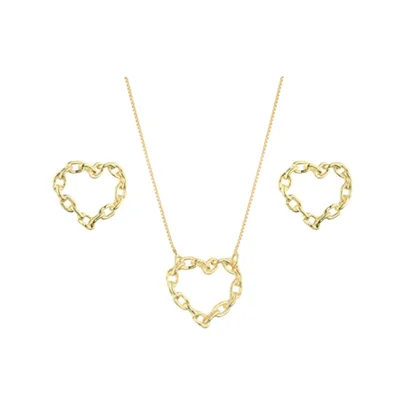 Conjunto Colar e Brinco  Coração Corrente Semijoia