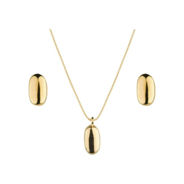 Conjunto de Colar e Brinco Oval Semijoia