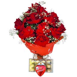 Imagem de Buquê de Rosas Vermelhas Colombianas e Chocolates